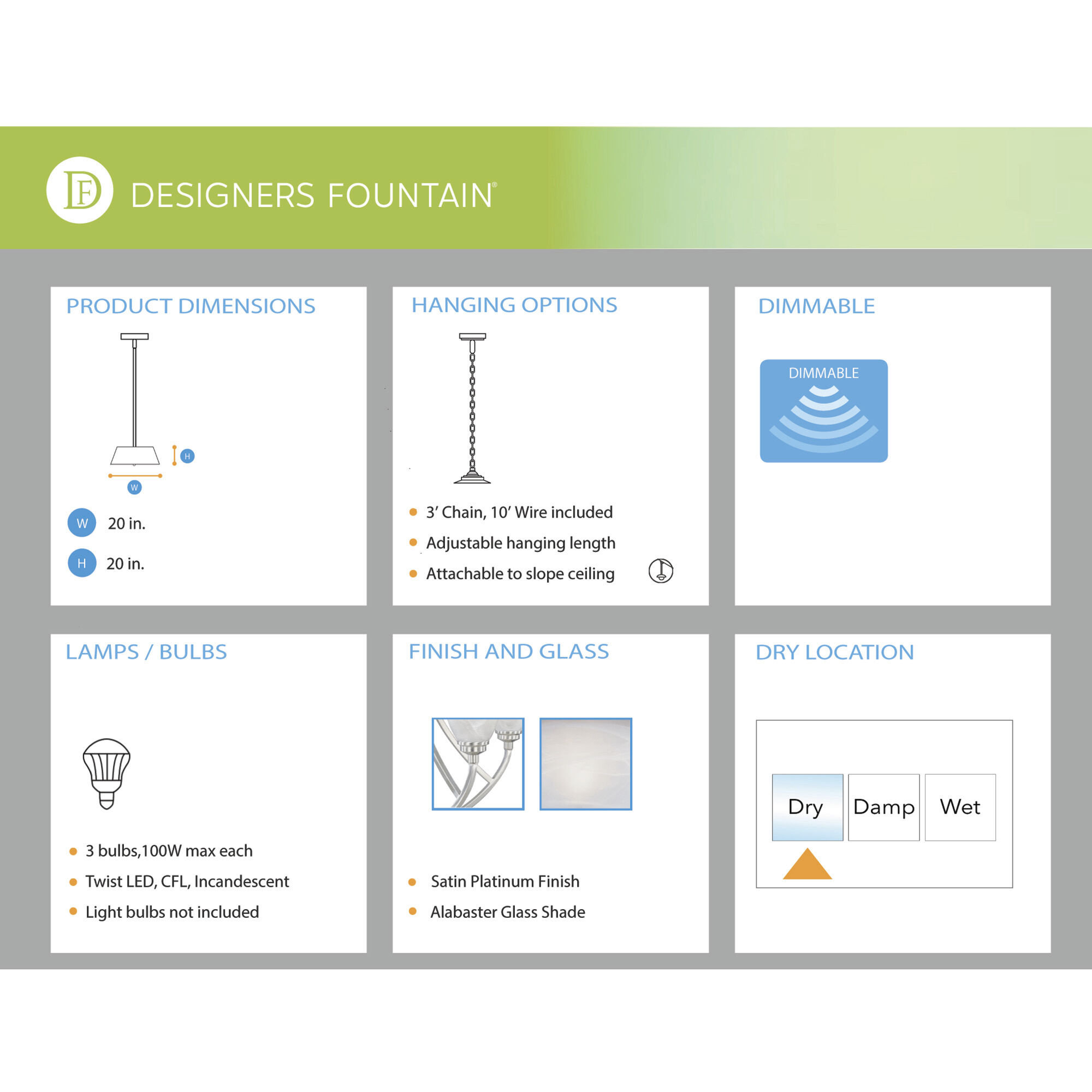 Tackwood 3 Light 20 inch Satin Platinum Chandelier Ceiling Light